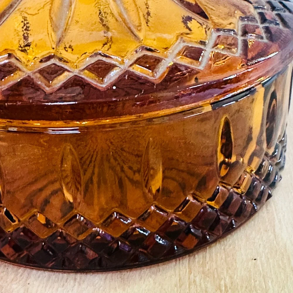 Indiana Glass Amber Pressed Glass Covered Candy Dish